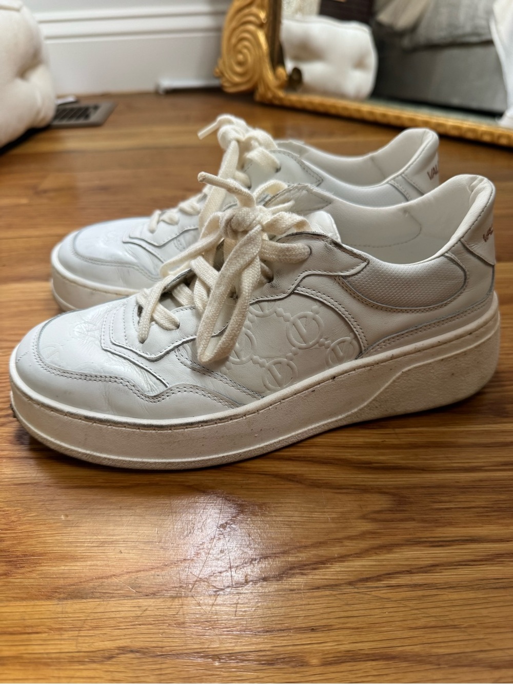 Valentino White Leather Platform Sneakers with Cream Laces - Picture 8 of 11
